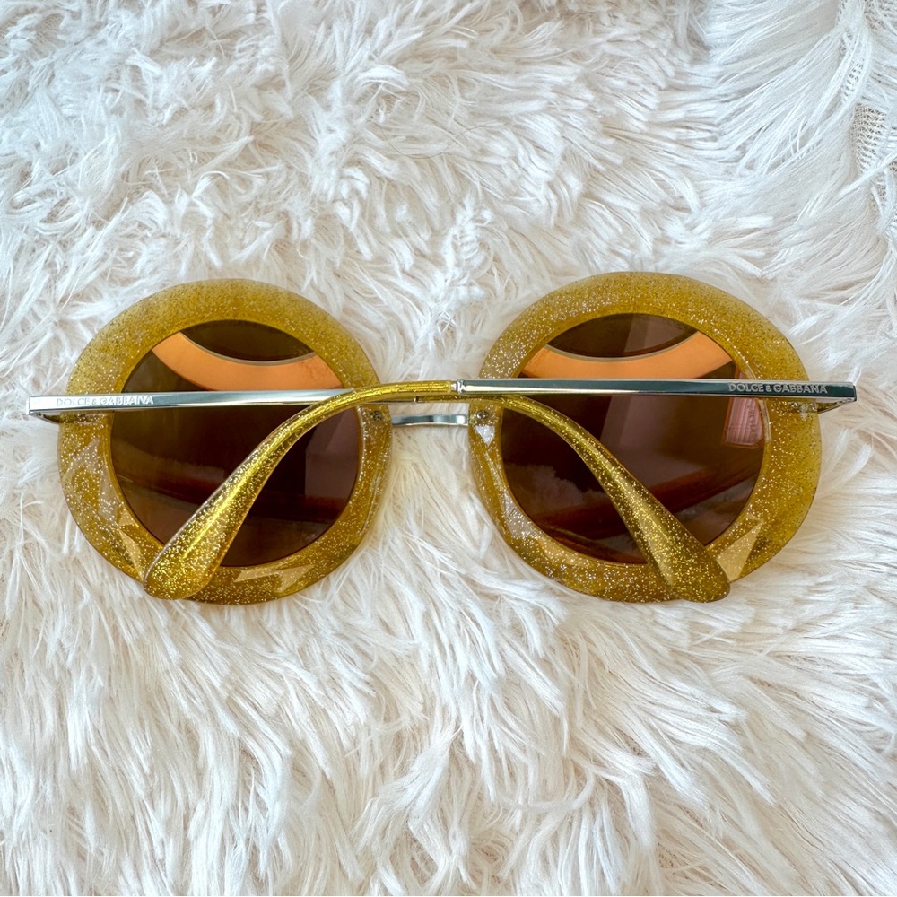 Dolce & Gabbana DG Round Gold Yellow Glitter Sunglasses Sunnies Shades Authentic - Picture 12 of 15